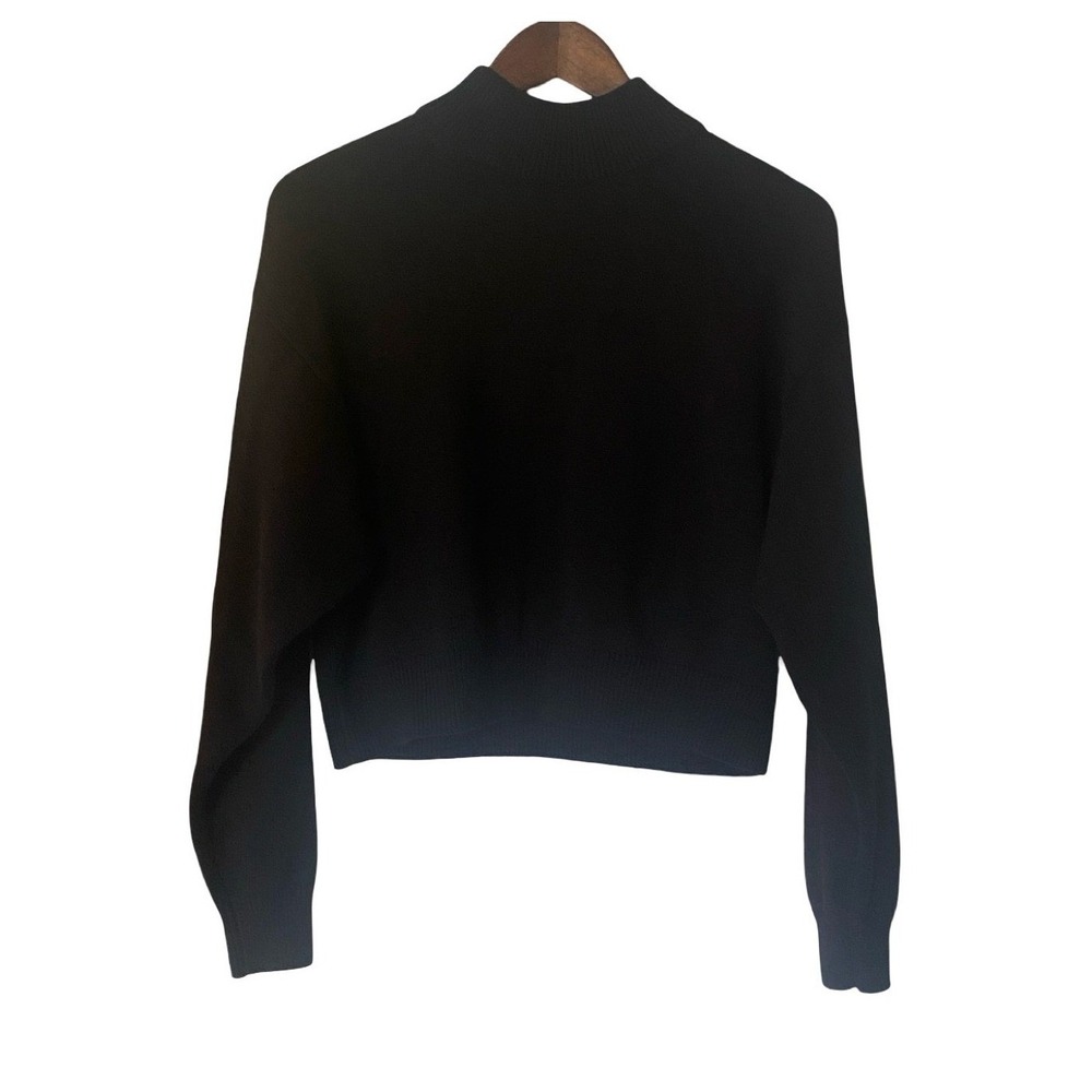 Wilfred Free Aritzia Women Sweater S Black Merino Wool Cotton Mock Neck Knit